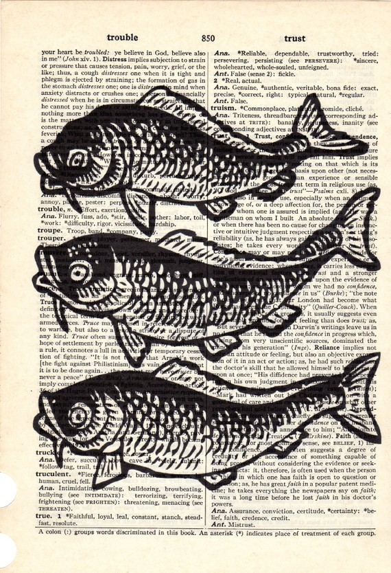 Dictionary Book Page Art Print Three Koi Fish