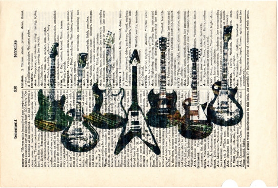 Dictionary Book Page Art Print Guitars