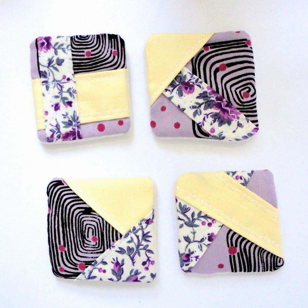 Magnets Mini Fabric Patchwork Unique Set 4 Ooak Yellow Purple